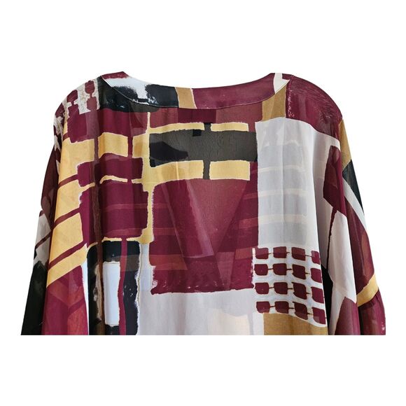 LANE BRYANT Women's Plus 22 24 Tunic Top Geometric Burgundy Yellow Oversized 66" - Picture 6 of 7